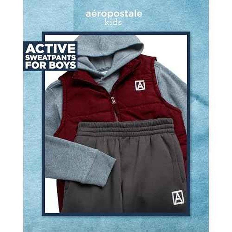 AEROPOSTALE Boys Sweat Set - 3 Piece Pullover Boys Hoodie Puffer Vest and Jogger Sweatpants Kids Youth Matching Set (8-12)
