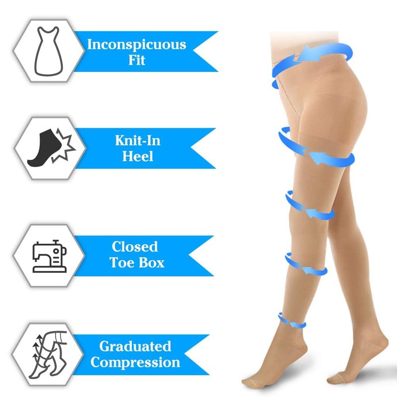 20-30 mmHg Women Compression Pantyhose,Closed Toe Medical Compression Stockings,Waist High Opaque Compression Tights for Varicose Veins,DVT,Graduated Compression Panty Hose for Teacher,2 Pairs-XL