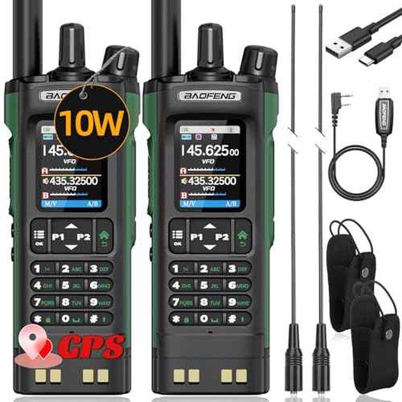 BAOFENG Radio UV32 Ham Radio Handheld 10W Rechargeable Walkie Talkies Long Range UV-32 Two Way Radio NOAA Weather Radio with GPS,Copy Frequency APP Programming 2500mAh Battery USB-C Charging (2P ack)