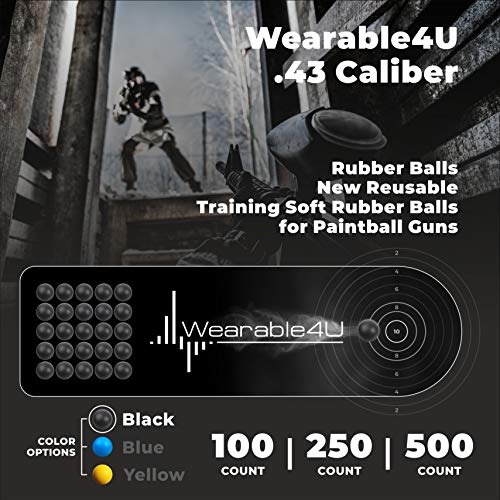 Wearable4U .43 Caliber Rubber Balls New Reusable Training Soft Rubber Balls for Paintball Guns (100 Rounds, Black)