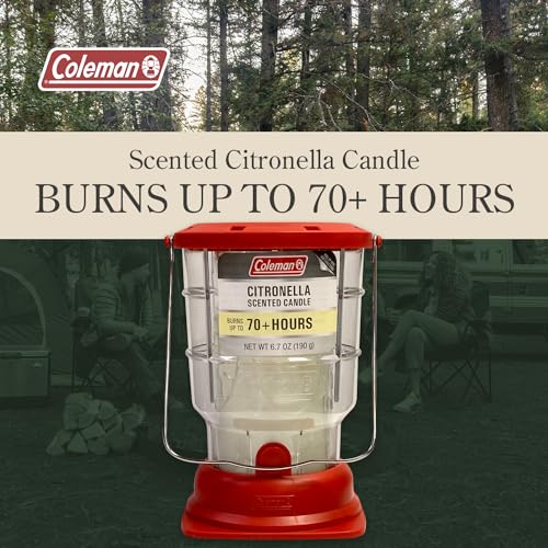 Coleman 70+ Hour Outdoor Candle Lantern - Classic Design, Easy Carry & Hang, Extended Burn Time - Essential for Camping, Picnics, and Patio Ambiance - 6.7 oz, Red