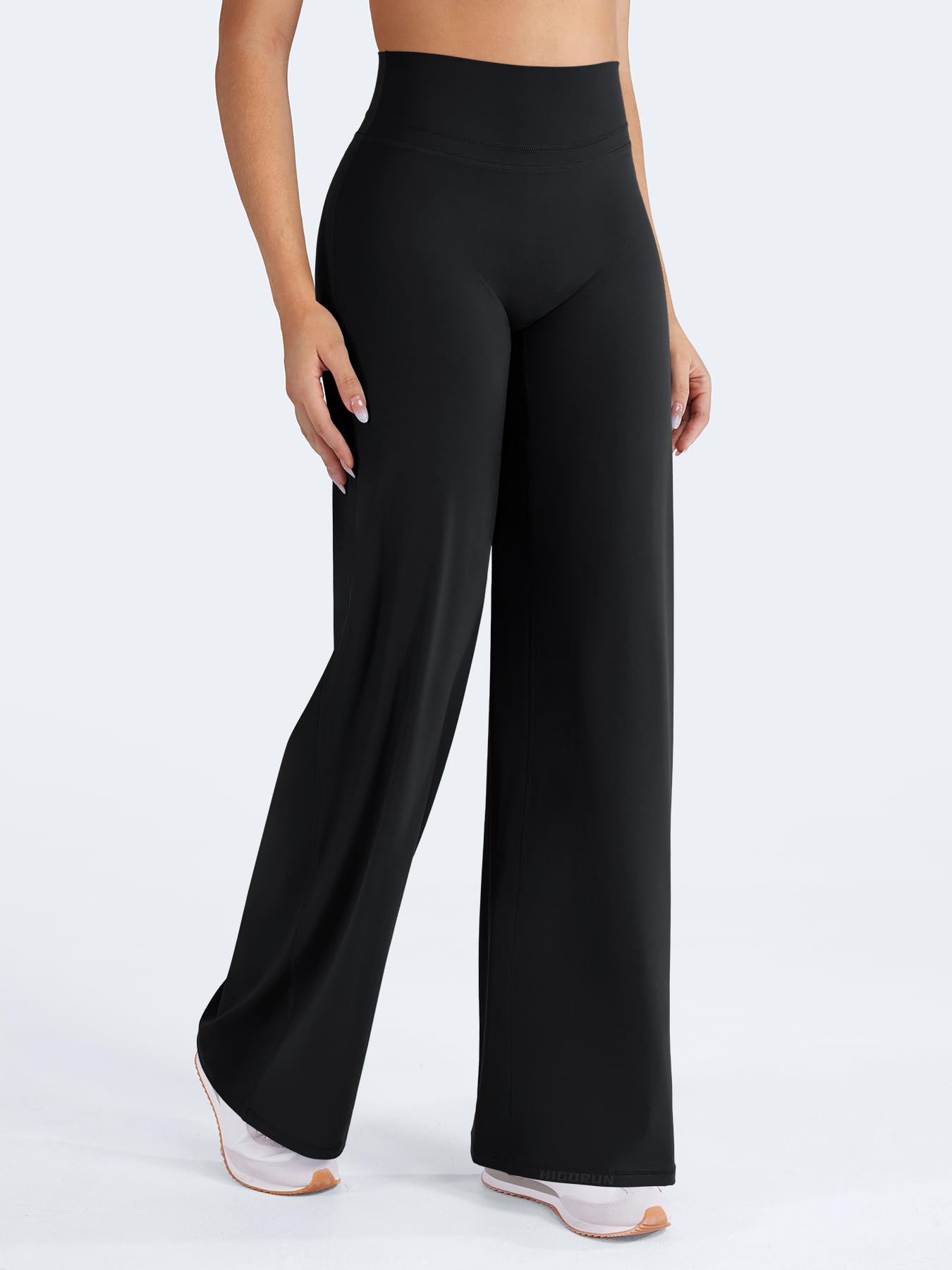 HIGORUN Straight Leggings Bottoms High Waisted No Front Seam Workout Leggings for Women 31" Wide Leg Casual Gym Yoga Pants Black
