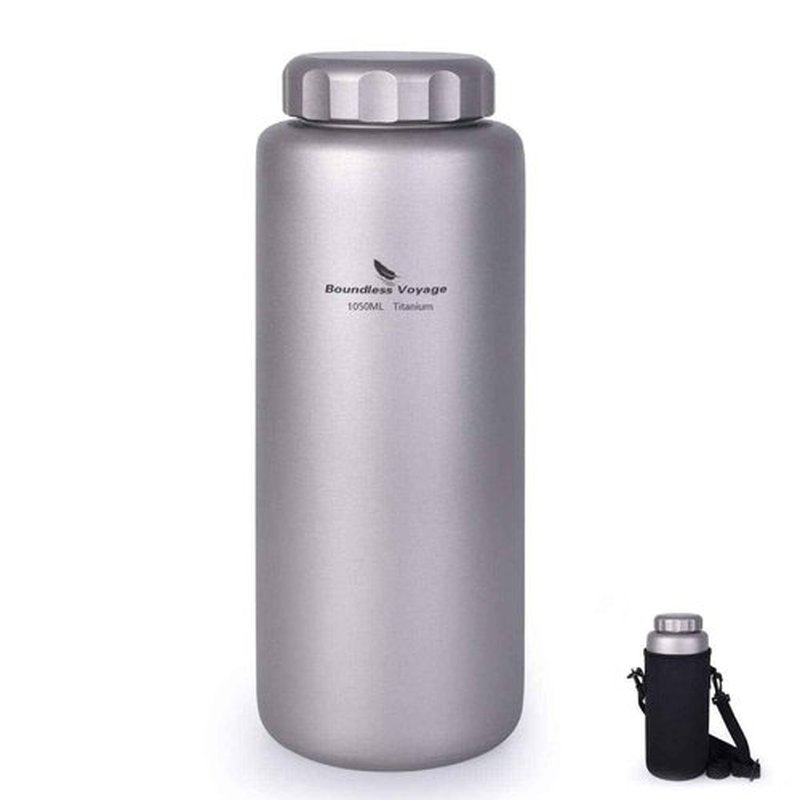 iBasingo Titanium Water Bottle 35.5oz (1050ml) Wide Mouth Lightweight Single Layer Camping Flask for Hiking, Backpacking & Outdoor Cooking Portable Durable Drinking Bottle Ti3005D