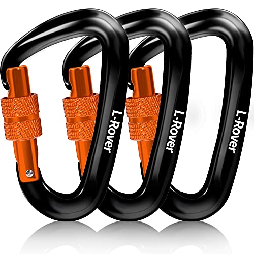 L-Rover Lightweight Locking Carabiner Clips,Carabiner Heavy Duty,x3/12kN/2645-pound Rating Caribeaners for Hammocks,Swing,Locking Dog Leash and Harness, Camping,Keychains,Hiking&Utility