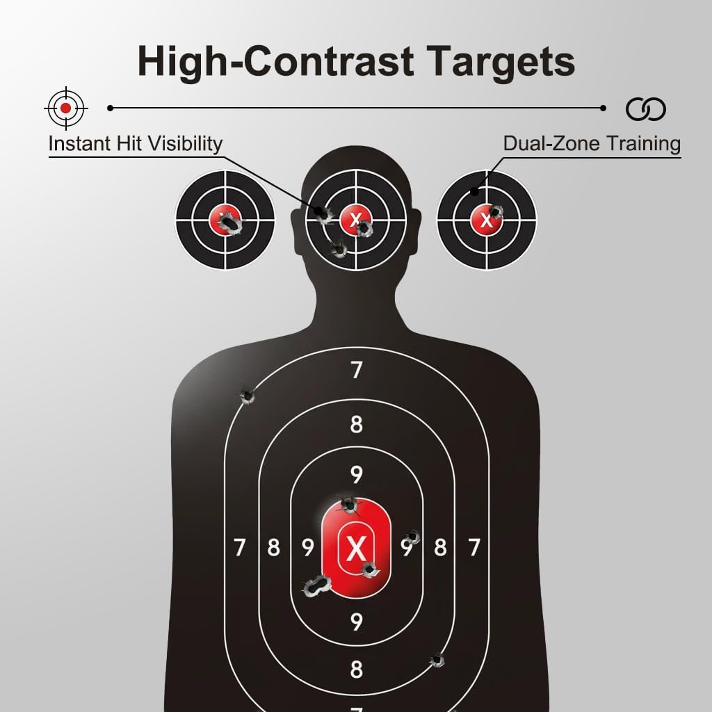 Silhouette Paper Shooting Targets - 50-Pack 14x22 Inch Red Bullseye for Handgun, Pistol, Rifle & Airsoft - Durable Crease-Resistant Design
