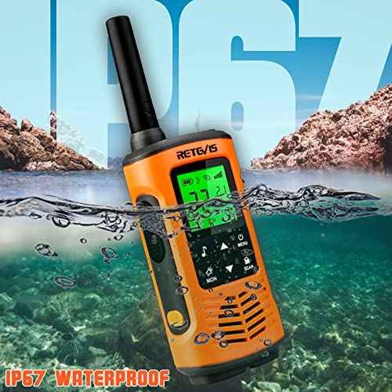 Retevis RT45P Waterproof Walkie Talkies IP67,Rechargeable Two Way Radio for Adults,22CH SOS NOAA,with 1000mAh Battery and USB-C Charger,Long Range 2 Way Radios for Skiing Fishing Boating 2 Pcs