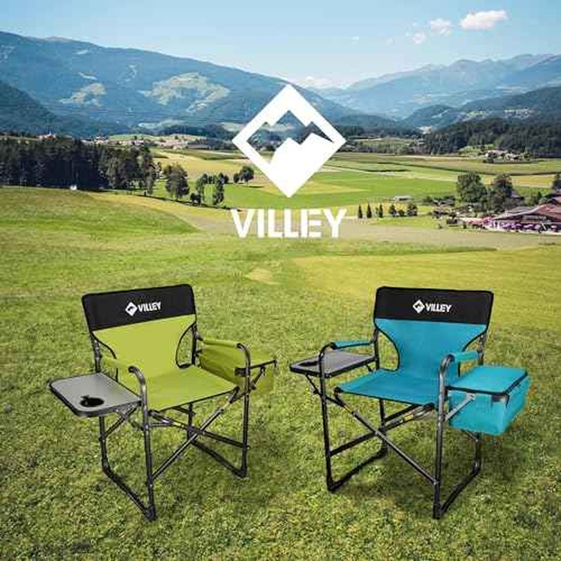 VILLEY Heavy Duty Directors Chair, Folding Camping Chairs, with Cooler Bag Portable Foldable Chair, for Camp Tailgating Lawn Picnic Fishing Beach, Supports 400 LBS, Green