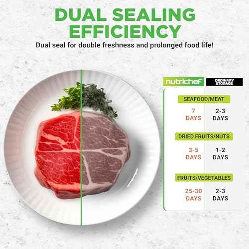 Nutrichef Automatic Food Vacuum Sealer with Double Sealing Function, Electric Air Sealing System for Dry, Liquid & Moist Foods, Reduces Food Waste, Preserve Freshness of Proteins, Fruits, Vegetables