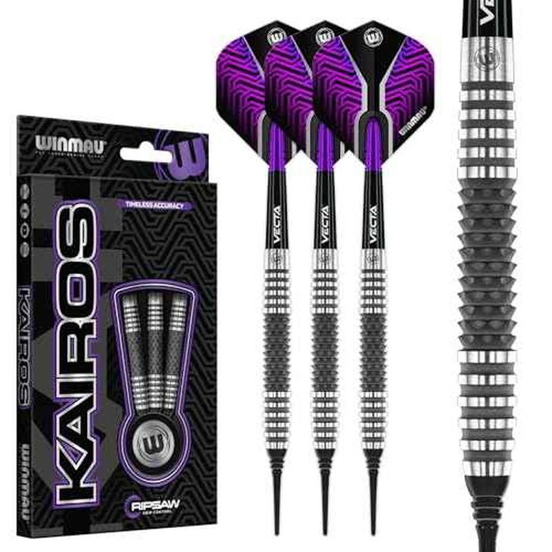 Winmau Darts Kairos Series 90% Professional Tungsten Soft Tip Darts Set with Dart Flights and Dart Shafts (Stems) - Available in 18g and Two Styles