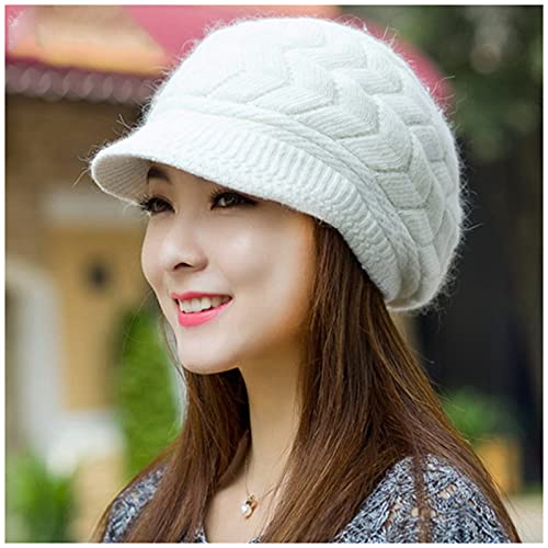 Winter Knit Beanies for Women, Warm Fleece Lined Women Thick Hat Slouchy Hat Cap with Brim