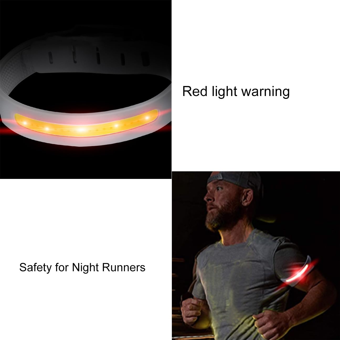 Lancoon 4 Pack Armband Running Light with Reflective Arm Bands COB Bracelet 3 Light Modes Rechargeable Outdoor Glow Flashing Safety for Night Runners Jogging Walking