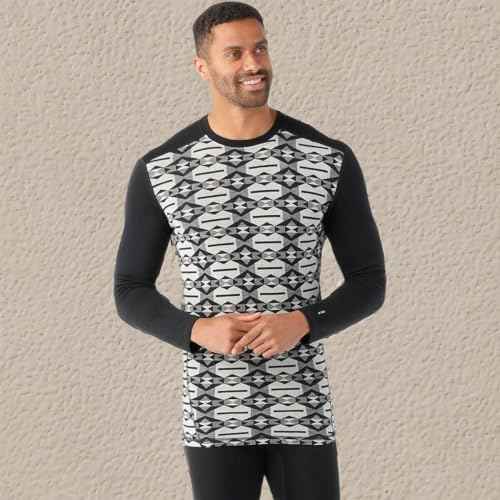 Smartwool Men's Classic Thermal Merino Wool Base Layer Crew Black Colliding Clouds XX-Large