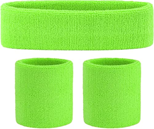 80s Sweatbands Neon Sweatbands Set Includes Pink, Blue, Yellow and Green Headband and Wristbands, Sweat Bands Headbands for Women with Matching Wristbands, Sweatbands for Women for Halloween Costumes