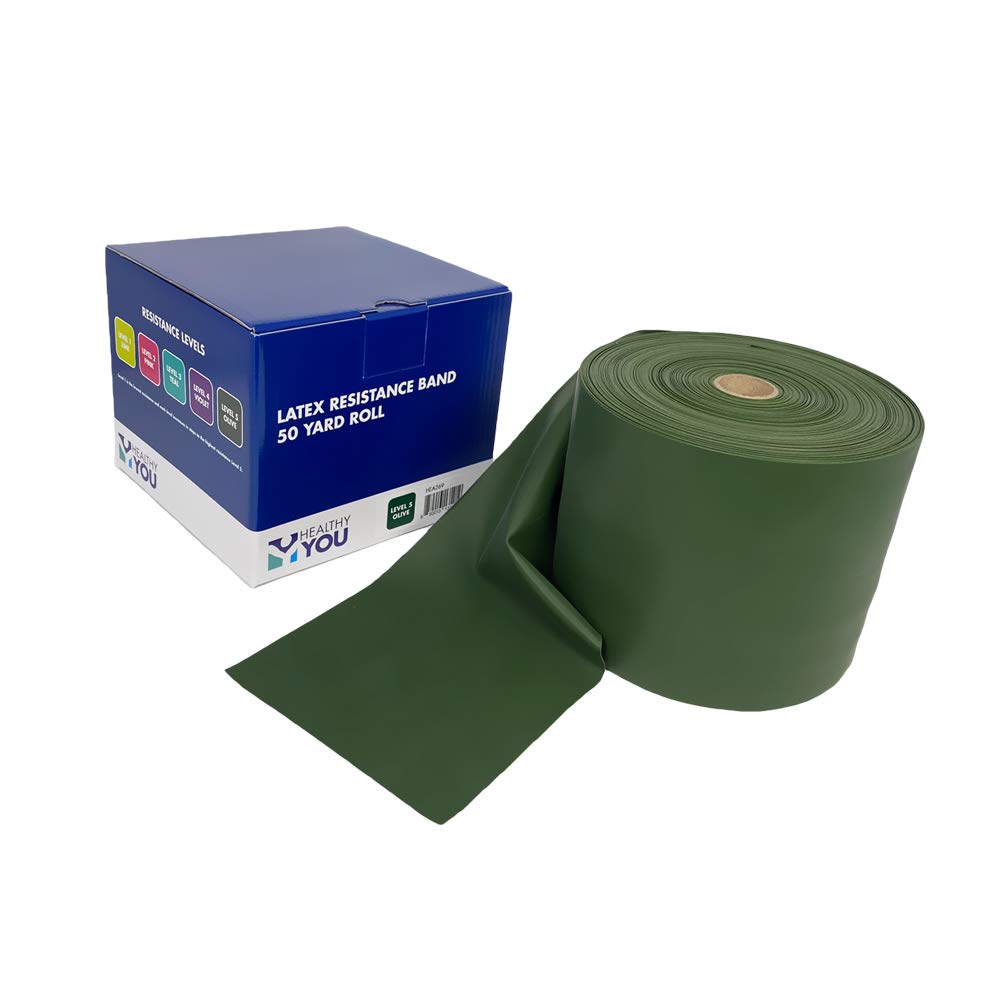 Healthy You Physical Therapy Bands - Latex Resistance Band Bulk Dispenser Box 50 Yard Roll (Olive - Level 5)