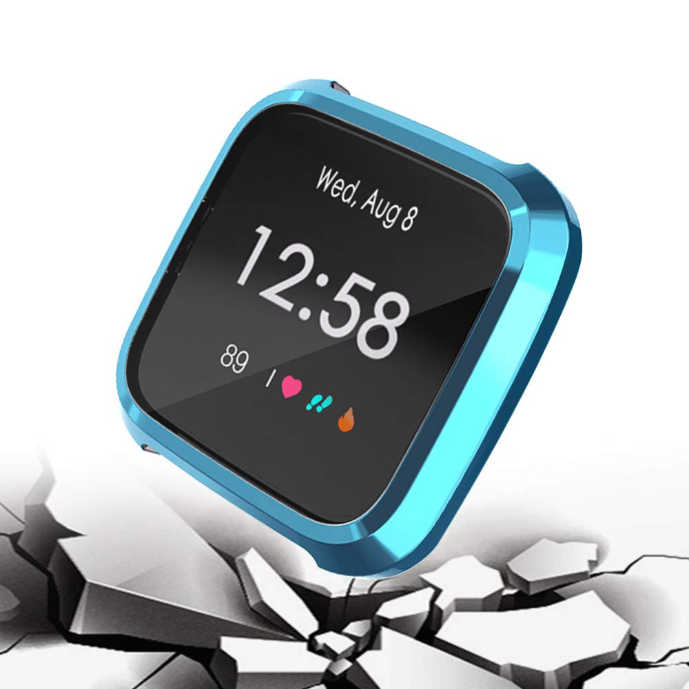 [8-Pack] Screen Protector Case Compatible with Fitbit Versa Lite,All-Around Ultra Slim Soft TPU Plated Cover Scratch-Proof Protective Bumper Shell (8 Colors, Versa lite)