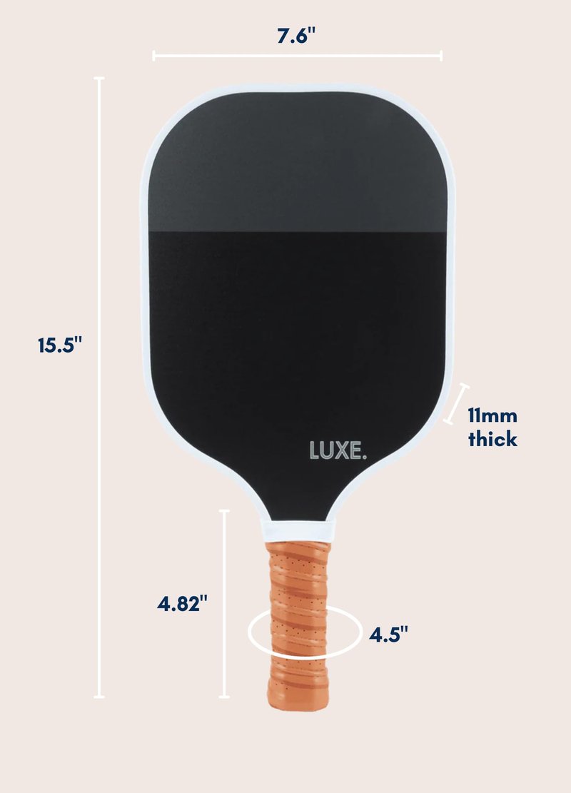 LUXE Pickleball Paddle | Leisure Edition | Cute, Fun, Stylish, Aesthetic Black Pickle Ball Paddles with Textured Fiberglass Surface for High Grit and Spin | Non-Slip, Comfortable Grip (Dipped Black)