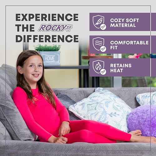 Rocky Thermal Underwear Kids Girls Thermal Underwear Set Toddler Long Johns kid Thermals Kid Base Layer kids thermals top bottom set Winter Clothes Shirt Pants Ski/Extreme Cold (Rope, XXS, Heavy)