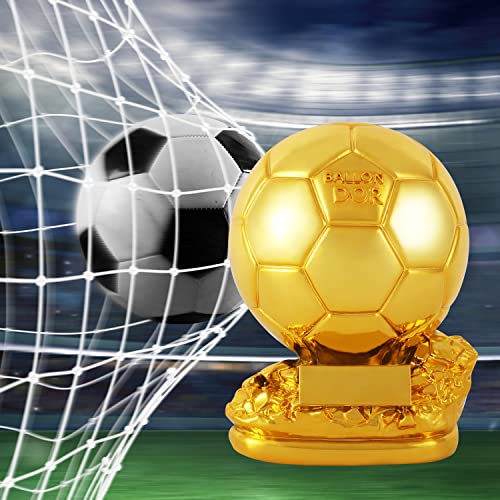 Fubosi 13.77 Inch Ballon d'Or Trophy Football Trophy, Golden Ballon Football Trophy, Best Soccer Trophy Resin Replica with Electroplating Process for Office Decorations Fans Gifts and Birthday Gift