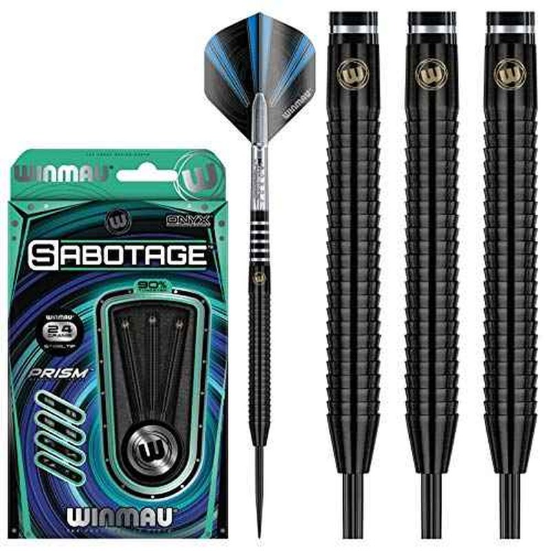 WINMAU Sabotage Onyx 22g bis 26g Profi Wolfram Steeltip Dartpfeile Set mit Flights und Sch?fte