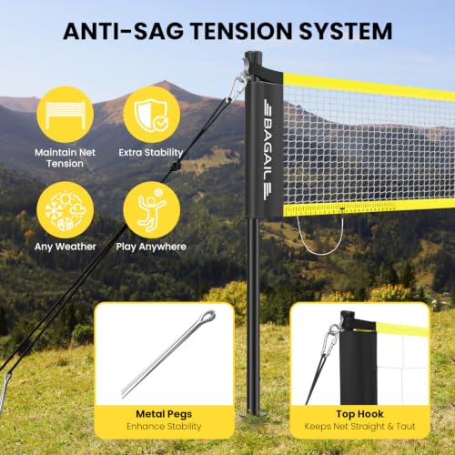Yellow 20FT Outdoor Volleyball Net Set Portable Beach & Backyard Play