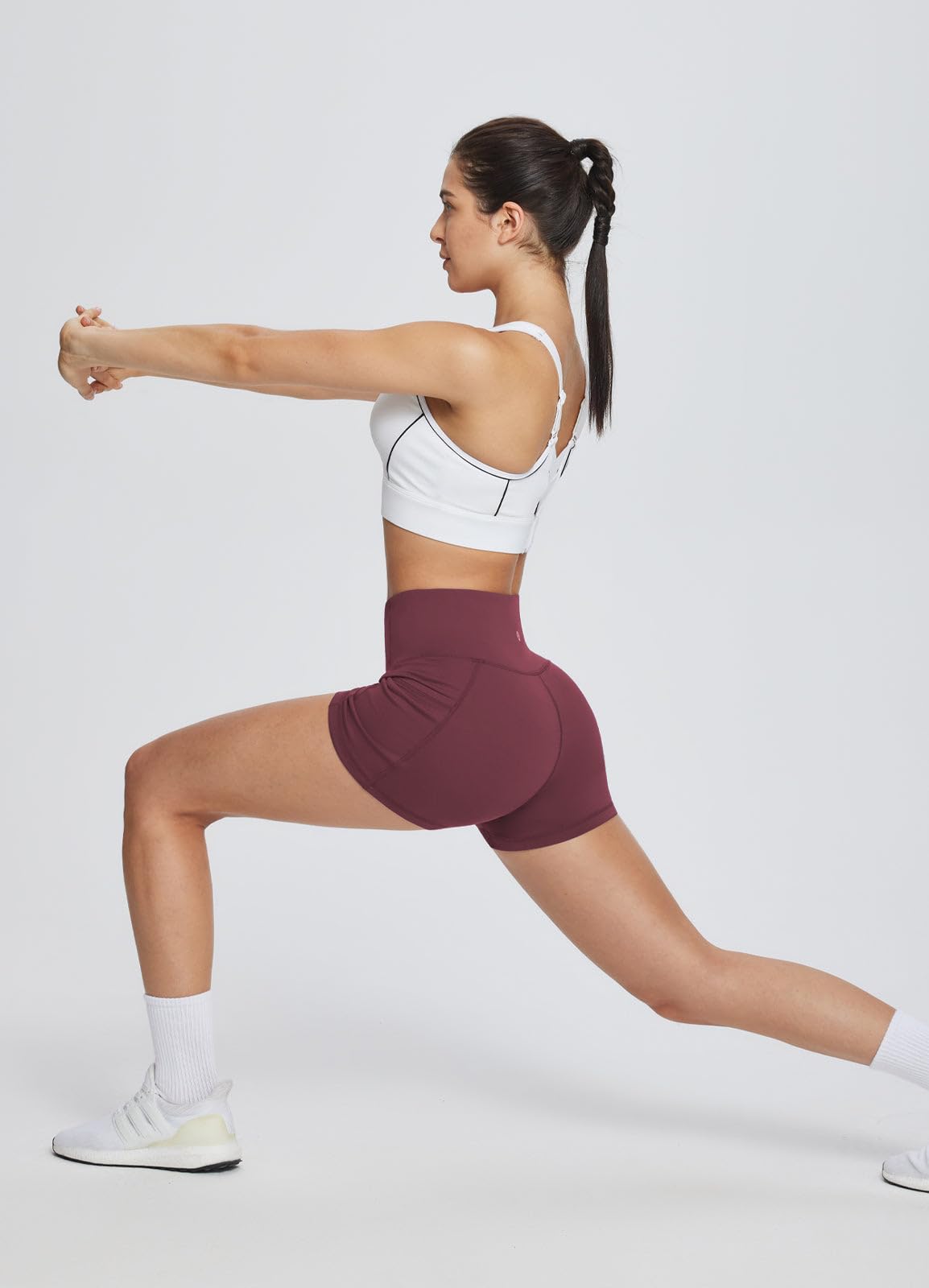 baleaf Gym Shorts Women 3" Biker Workout Yoga Spandex Running Volleyball Tummy Control Compression with Pockets Wine Red L