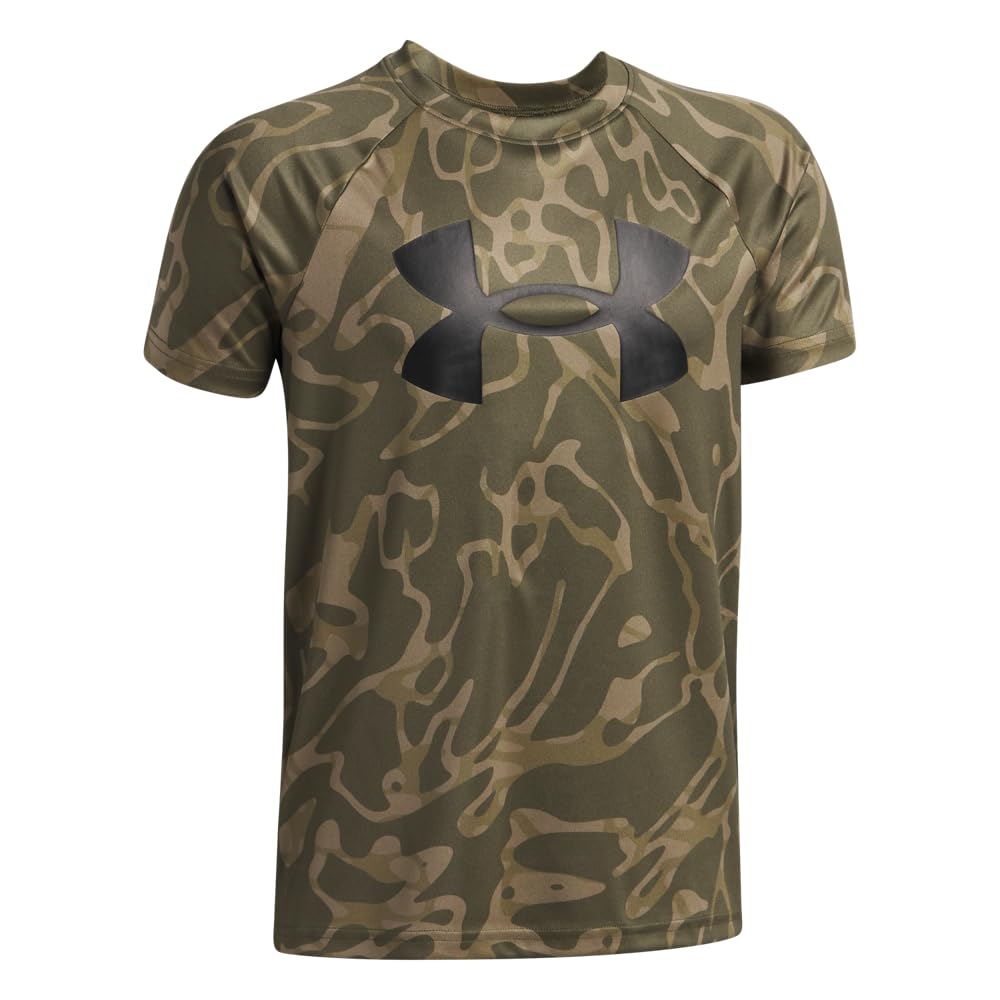 Under Armour Boys' Tech Big Logo Printed Short-Sleeve T-Shirt, (392) Marine OD Green / / Bayou, Large