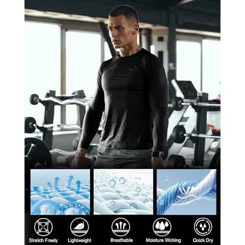 Men's Long Sleeve Compression Shirt, Quick Dry Athletic Base Layer Top, Skins Fit Football Running Workout Undershirt