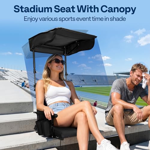 VIVOHOME Black Stadium Seat with Sunshade Canopy & Back Support for Outdoor Sports