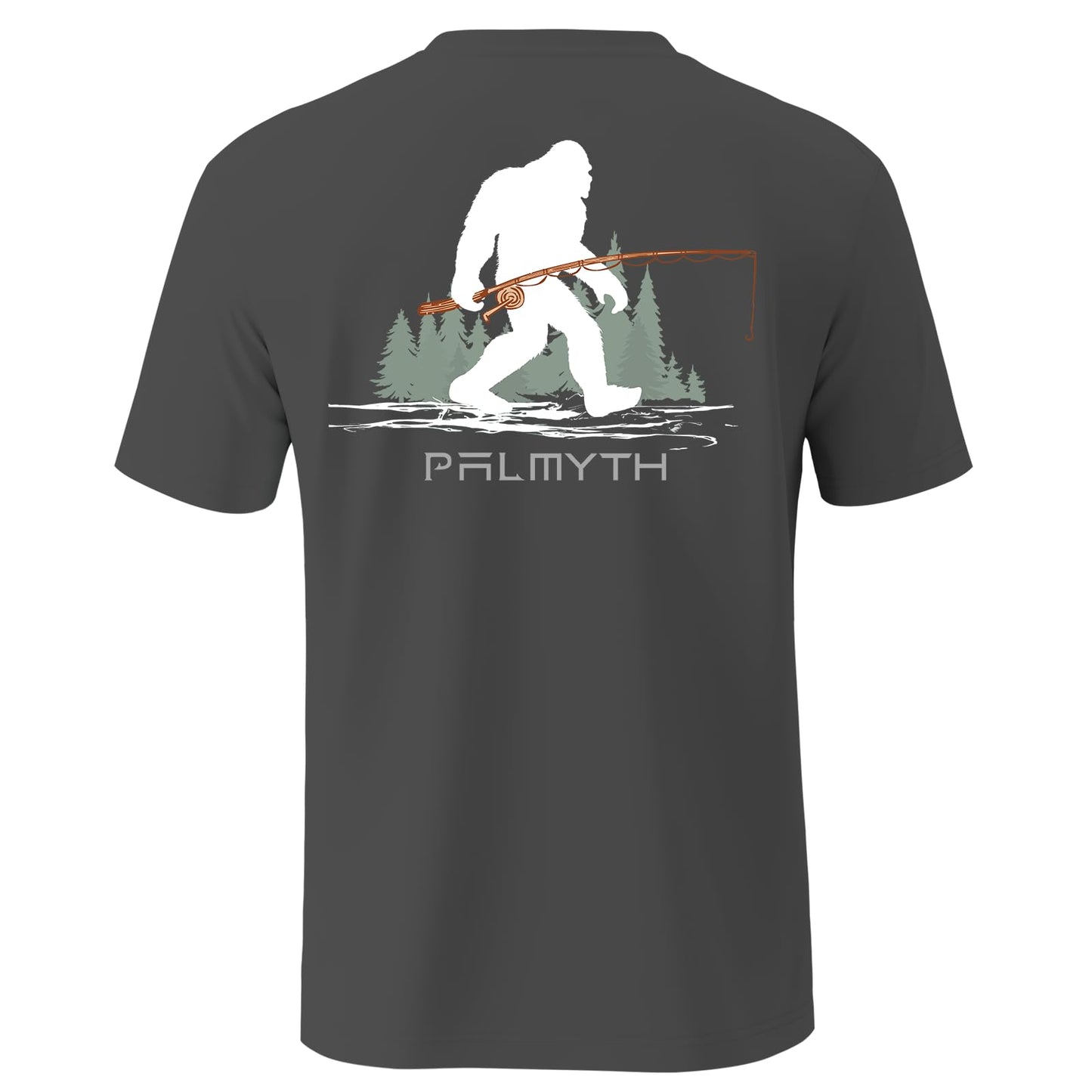 Palmyth Fishing Shirts for Men Short Sleeve Sun Protection T-Shirts UPF 50+ Rash Guard Tee Charcoal Bigfoot Fishing X-Large