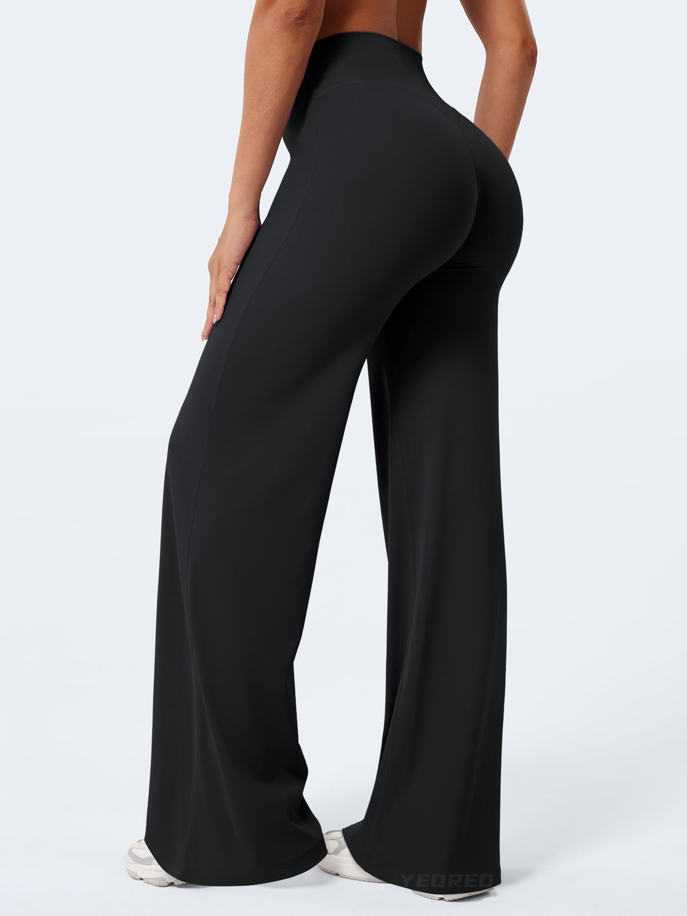 YEOREO Workout Leggings Womens No Front Seam Straight Leggings 33" High Waist Buttery Eddiy Gym Yoga Pants Black XXS