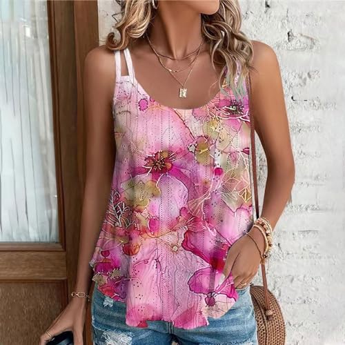 Generic Woolen Tops for Women Sale Womens Golf Shirts Clearance of Sale 2024 Tank Tops for Women Summer Casual Eyelet Embroidery Sleeveless Tanks Spaghetti Strap Flowy Shirt Scoop Neck Pleated Cami