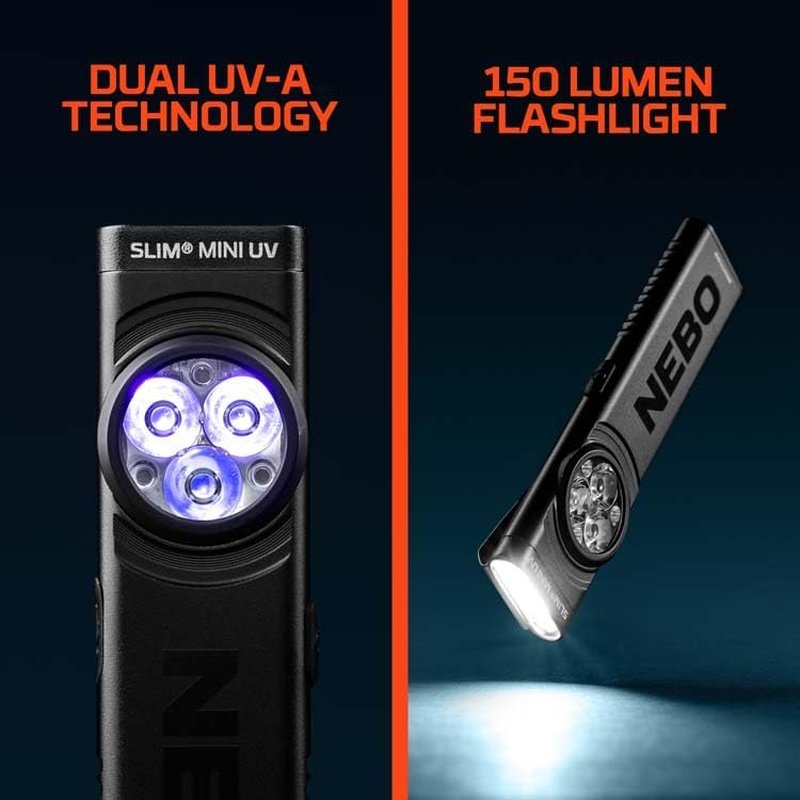 NEBO Slim Mini UV Flashlight - 150 Lumens, 4 Light Modes, Rechargeable & Waterproof | Portable Magnetic Pocket Light
