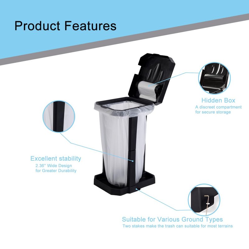 Aufazmy Collapsible Trash Can with Reinforced Legs & 20 Bags – Portable Garbage Bin for Camping, RV, Picnics, Indoor/Outdoor Use, Easy Assembly, Compact Storage, Includes Ground Pegs for Stability