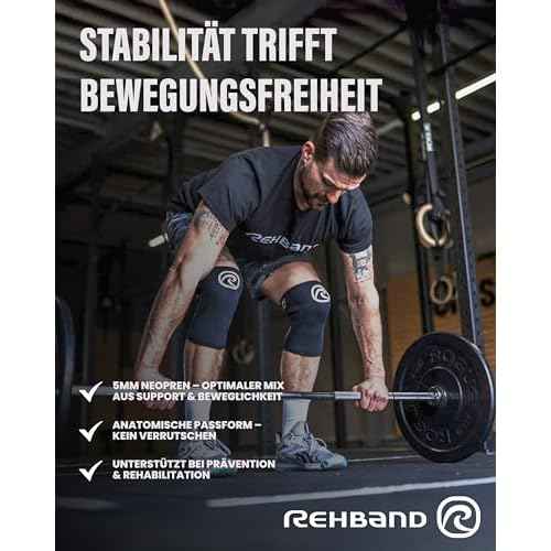 Rehband 5mm Knee Sleeves for Functional Training, Cross-Training & Powerlifting, Weightlifting Knee Support made of Neoprene, Unisex, Colour:White/Black - 1 Pair, Size:X-Small