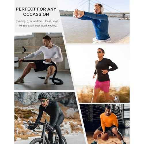 Men's Long Sleeve Compression Shirt, Quick Dry Athletic Base Layer Top, Skins Fit Football Running Workout Undershirt