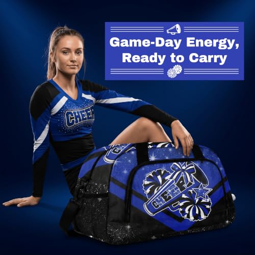 YYTBOD Cheerleader Duffel Bag Set Blue with Makeup Bag & Bow Keychain