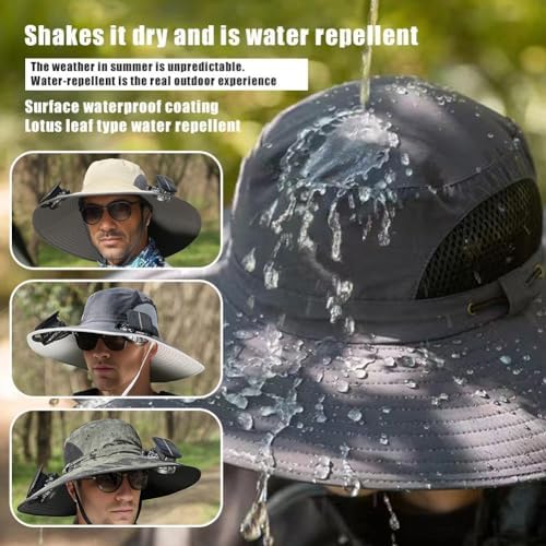 Oversize Big Head Outdoor Wide Brim Sun Hat with 2 Solar Fan Sun Bucket Hat for Men Women Solar Fan Hat UPF 50+