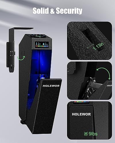 HOLEWOR Gun Safe, Biometric Pistol Safe Fingerprint Quick Access Drop Down Handgun Safe Single Mount Car Gun Safe for Vehicle Desk Bedside Nightstand