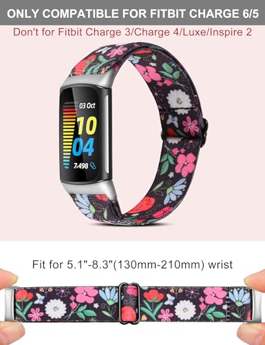 Wearlizer 3 Packs Adjustable Elastic Band Compatible with Fitbit Charge 6 Bands/Charge 5 Bands for Women Men, Stretchy Loop Strap Soft Nylon Sport Wristband Accessories for Charge 6/5 Fitness Tracker