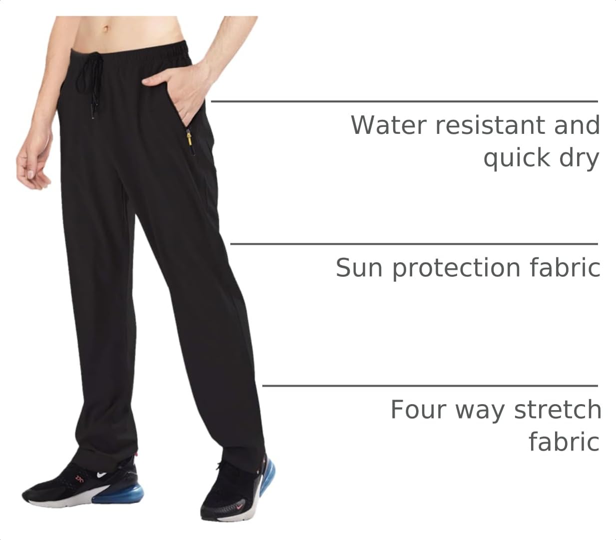 AIRIKE Athletic Pants for Men Water Resistant Quick Dry Lightweight Polyester Workout Warm Up Hiking Sweatpants with Pockets Black