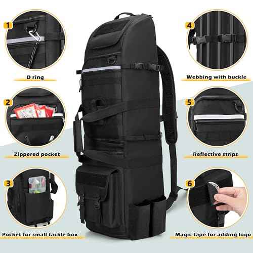 Fishing Rod Bag Backpack Holds 8 Rods & Reels, Fishing Tackle Bag with Compartment for Tackle Boxes, Fishing Gear or Equipment, Fishing Pole Carrying Bag with Tactical Molle System