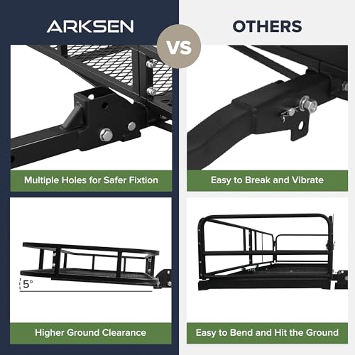 ARKSEN 60" x 24" x 14" Folding Cargo Rack Carrier 500 Lbs Heavy Duty Capacity 2 Inch Receiver Luggage Basket Hitch Fold Up for SUV Pickup Camping Traveling