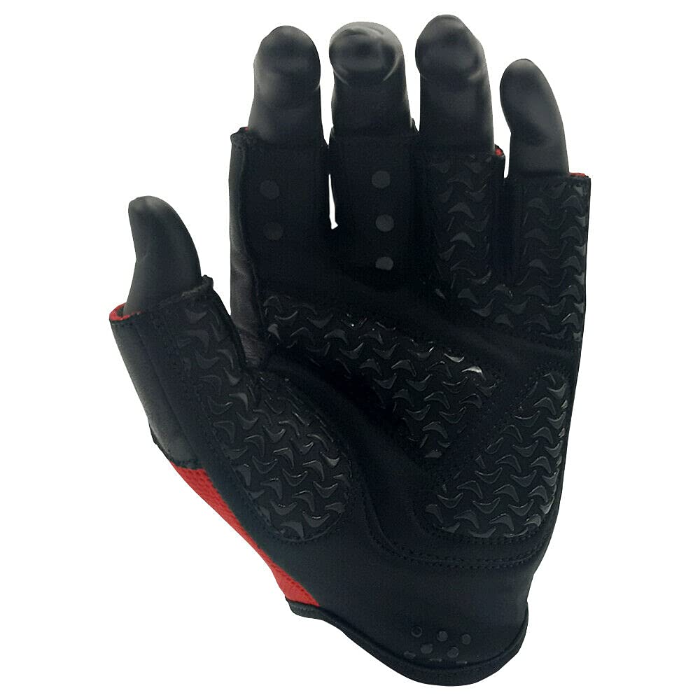 Weightlifting Gloves Leather Palm Grip Half Finger Body Building Gym Glove for Exercise Training Fitness Workout Men Women Lifts Made Spandex Materials, Red, Medium