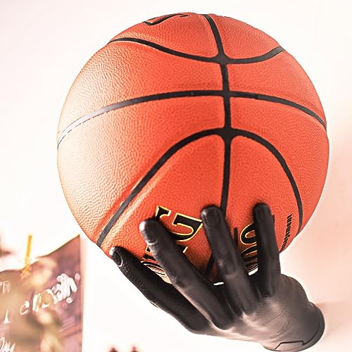 LOCZAR Basketball Holder, Hand Sculpture Ball Holder Wall Mount Art Decor Stand Storage Rack Organizer Display Case Man Cave for Football Soccer Gift Ideas for Him Men Boys Gamers (Black Ball Holder)