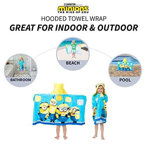 Despicable Me Minions Bath/Pool/Beach Soft Cotton Terry Hooded Towel Wrap, 24" x 50", By Franco Kids