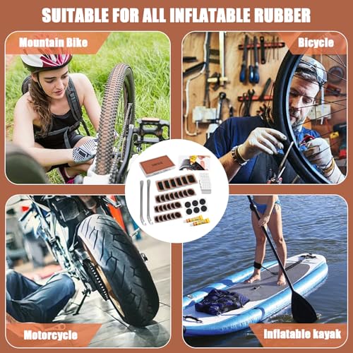 40PCS Bike Tire Repair Kit Vulcanizing Patches Metal Rasp Bicycle Inner Flat Tube Patch Kit for Mountain MTB Motorcycle BMX Road Cyclingwith Portable Storage Box