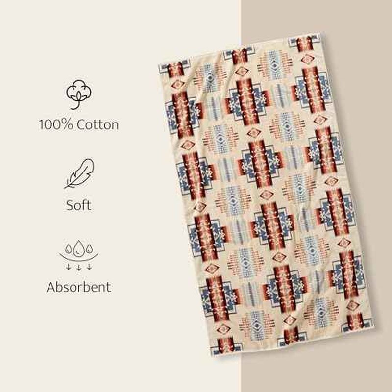 Pendleton Oversized Jacquard Spa Towels, 40 x 70 inches Bath Towels, 100% Cotton, Soft and Quick Dry for The Beach, Hot Tub, Pool - White Sands Tan