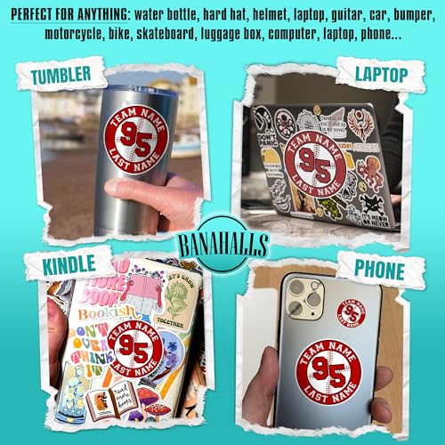 Custom Baseball Name Sticker Personalized Player Name Number for Baseball Softball Bat Knob Hard Hat Waterproof Vinyl Decal for Water Bottle Kindle Laptop, Hardhat Stickers Gift for Her Him Kids