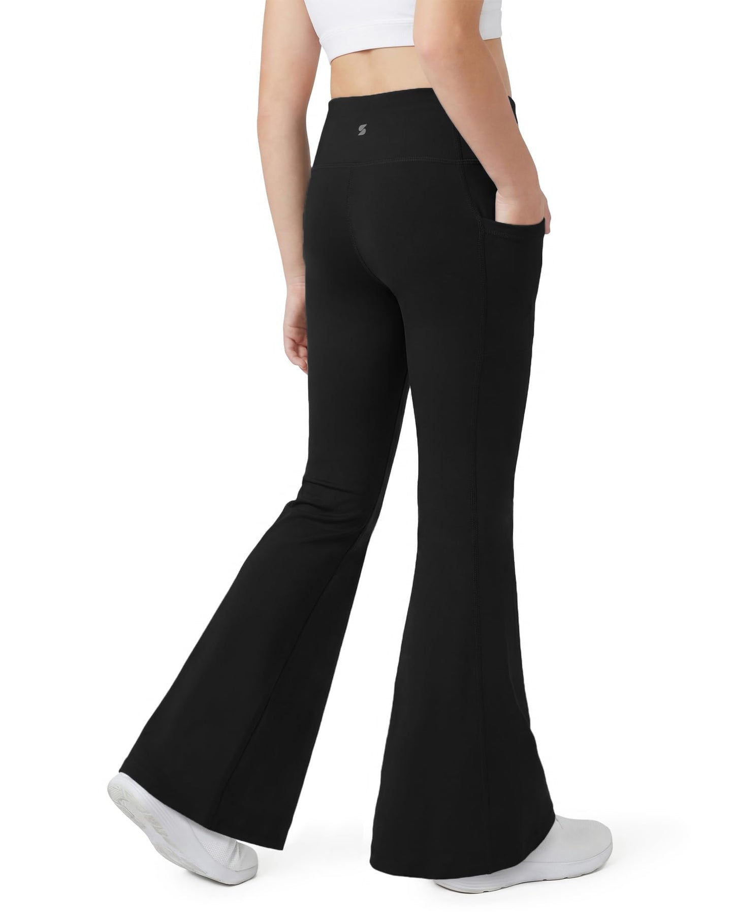 Stelle Girls Flare Leggings Bell Bottoms Yoga Pants with Pockets High Waisted Bootcut Dance Pants (Black, M)