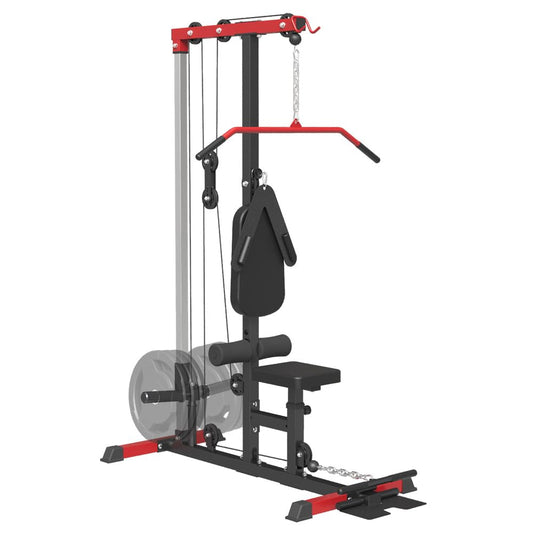 SPART LAT Tower, LAT Pull Down and LAT Row Cable Machine with Flip-Up Footplate, High and Low Pulley Station with AB Crunch Harness, Home Gym Back Exercise Weight Machine, Red